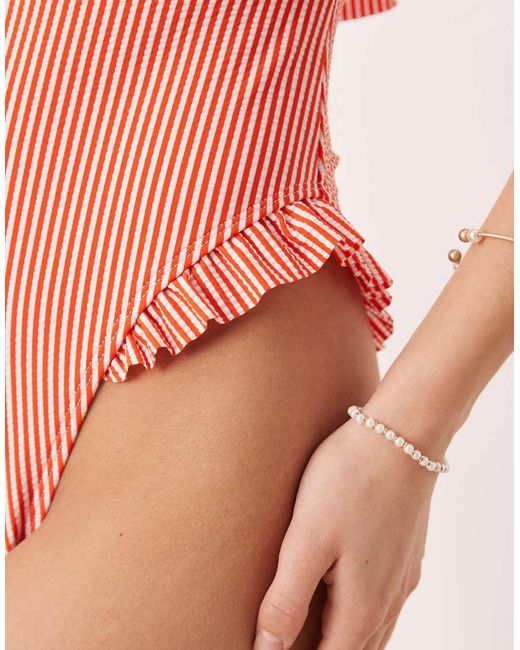 ASOS Pink Scarlet Stripe Bandeau Ruffle Swimsuit