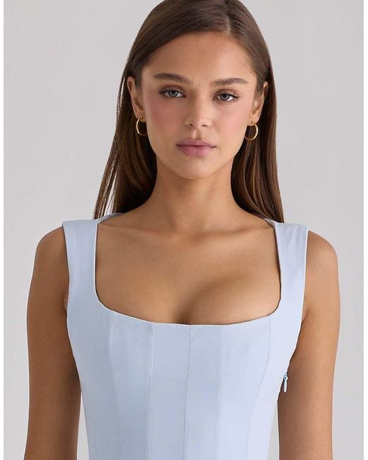 House Of Cb Blue Soretta Pleated Lace Up Cotton Midi Dress
