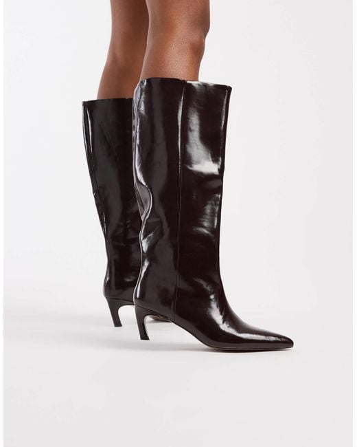 ASOS Natural Carmel Pull-on Kitten Heeled Knee Boots