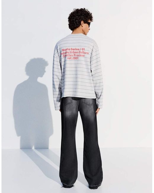 Bershka Gray Straight Flared Jeans for men