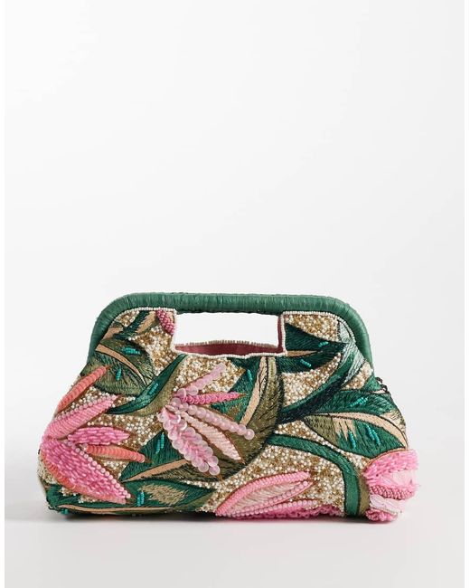 Accessorize Green Embellished Grab Handle Clutch Bag