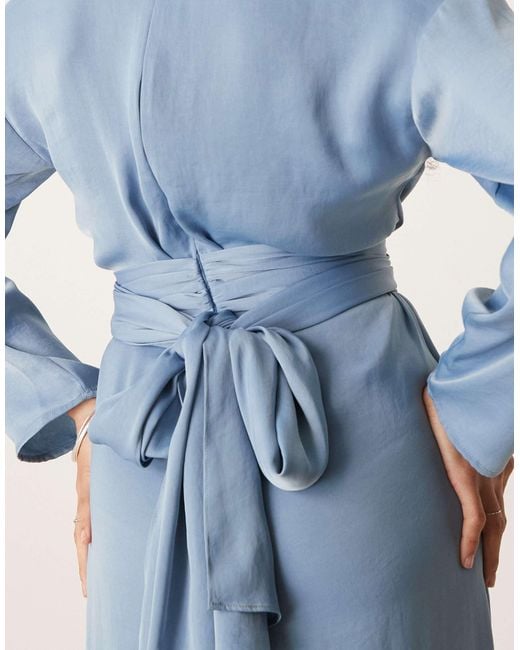 ASOS Blue Tie Back Satin Maxi Dress