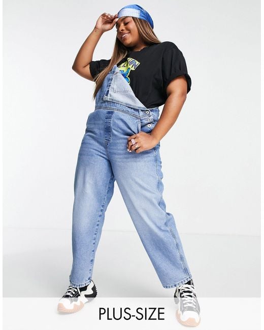 Collusion Plus 90s baggy Denim Dungarees in Blue | Lyst UK