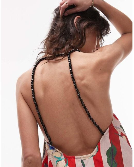 TOPSHOP White Beaded Strap Printed Flippy Mini Dress