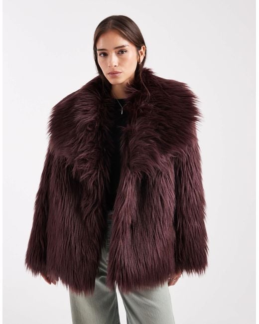 ASOS Red Oversized Jacket With Faux Fur Collar