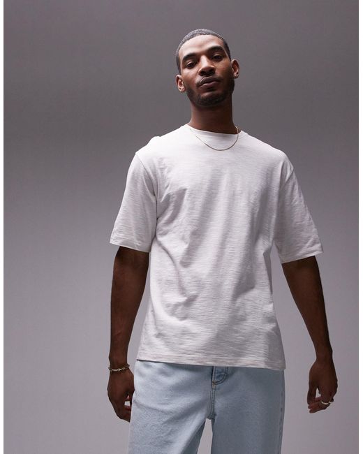 Topman White Oversized Fit Linen Mix T-shirt for men