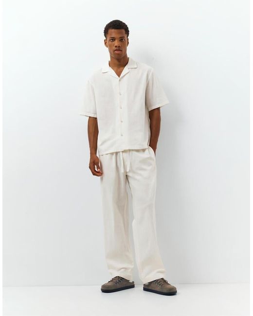 Pull&Bear White Linen Blend Trousers for men