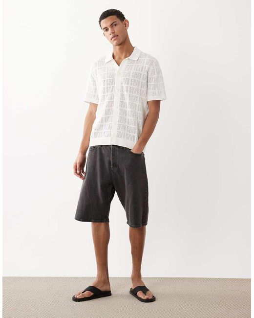 Jack & Jones White Premium Square Pattern Knit Button Down Shirt for men
