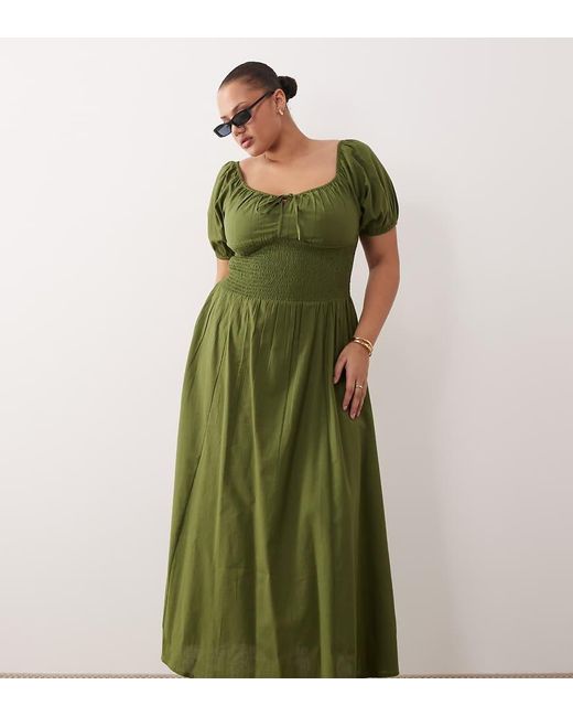 Esmee Curve Green Puff Sleeve Tie Front Maxi Beach Dress