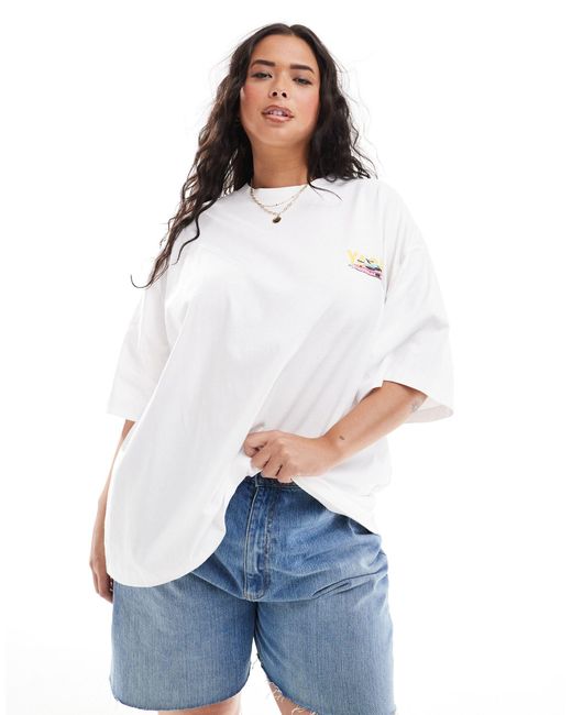 ASOS White Asos Design Curve Boyfriend Fit T-shirt With Yacht Back Graphic