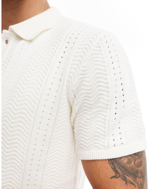 Polo boutonné en maille texturée - vintage Brave Soul pour homme en coloris White