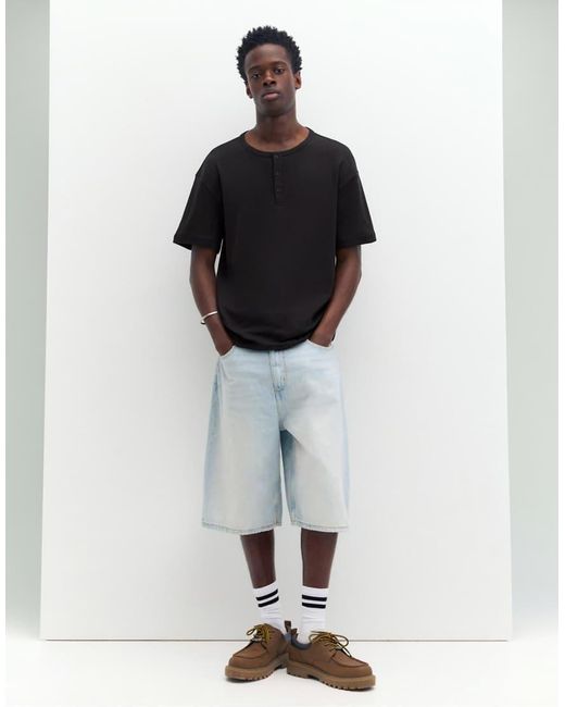 T-Shirt Serafino Basic Nera di Pull&Bear in Black da Uomo