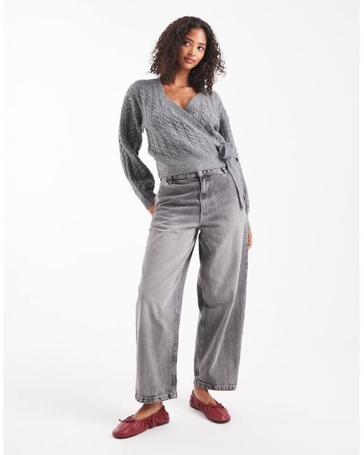 New Look Gray Cable Knit Wrap Cardigan