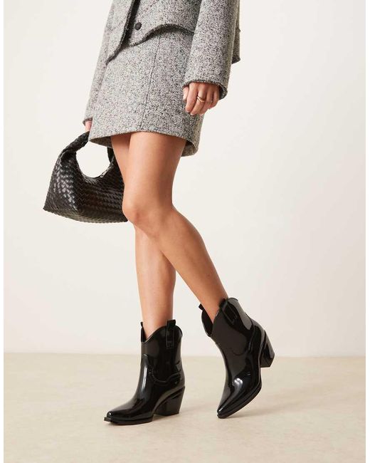 Glamorous Black Welly Western Boots