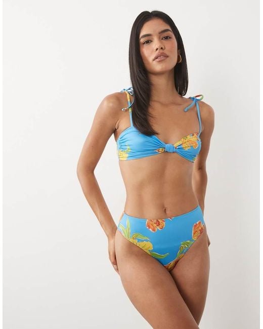 ASOS Blue Harper Knot Front Crop Bikini Top