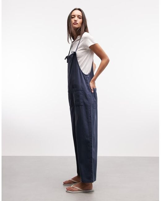 Monki Blue Cotton Cami Relaxed Fit Jumpsuit