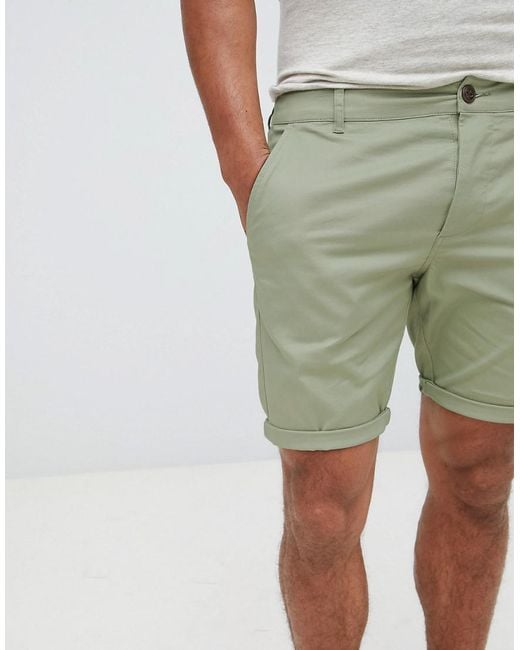 ASOS Skinny Chino Shorts In Sage Green for men