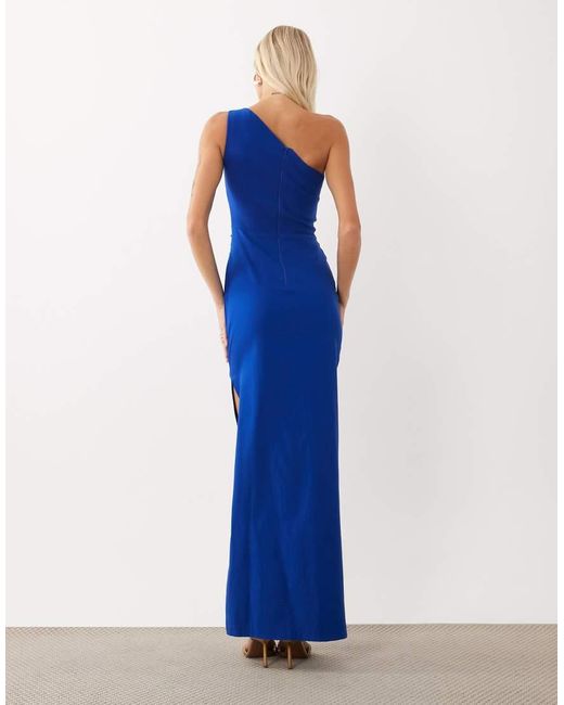 Vesper Blue Bengaline One Shoulder Maxi Dress
