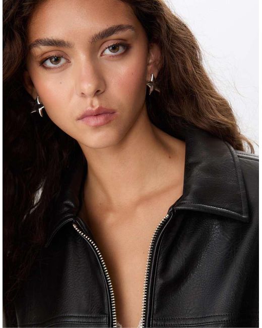 Stradivarius Black Oversize Faux Leather Jacket