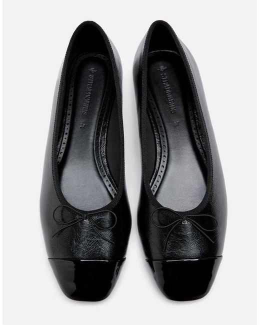 Stradivarius White Bow Detail Leather Effect Ballet Pumps