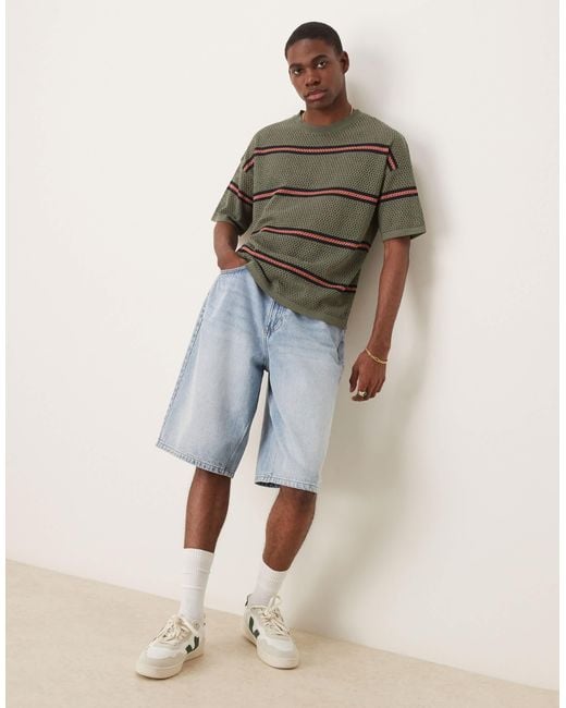 ASOS Green Relaxed Open Knitted Stripe T-Shirt for men
