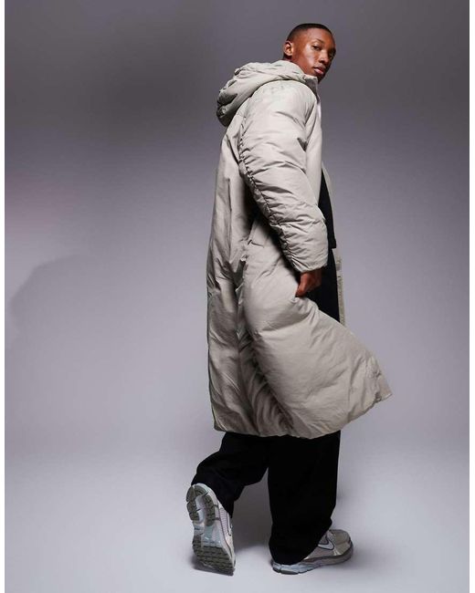 ASOS Natural Oversized Puffer Jacket With Hood And Drawstrings for men