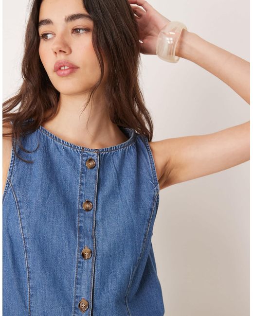 ASOS Blue – ärmelloses minikleid aus weichem denim