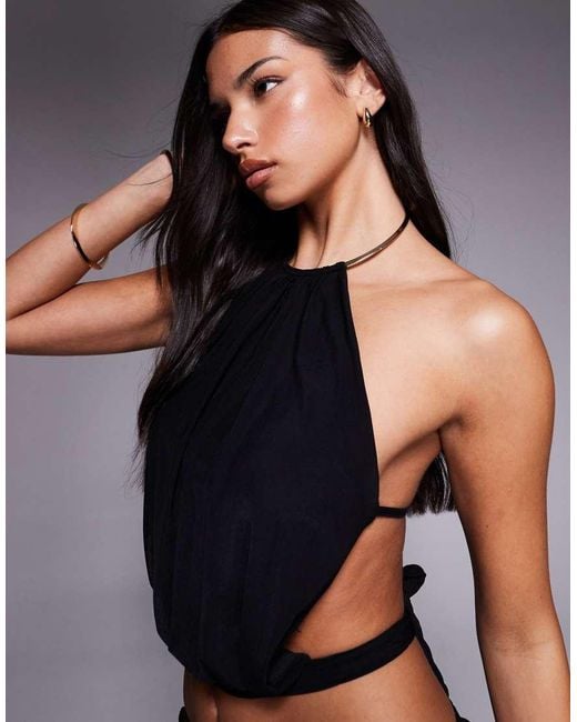 Tiger Mist Black Evanna Metal Choker Detail Cut Out Tie Open Back Top Co-ord