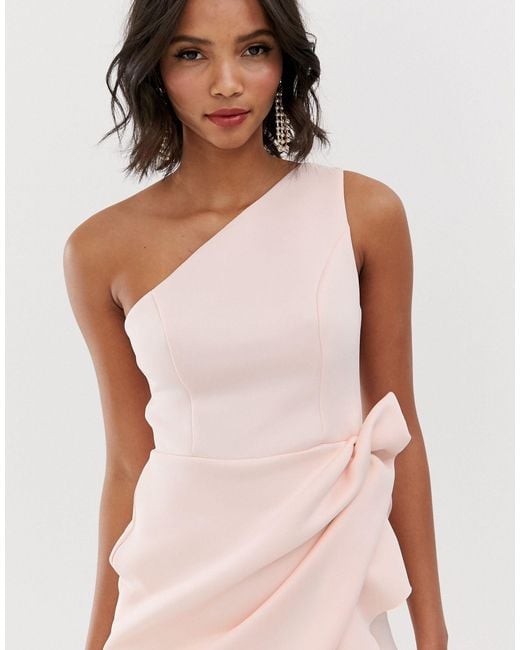 asos design one shoulder tuck detail midi dress ASOS One Shoulder Tuck Detail Midi Dress in Pink