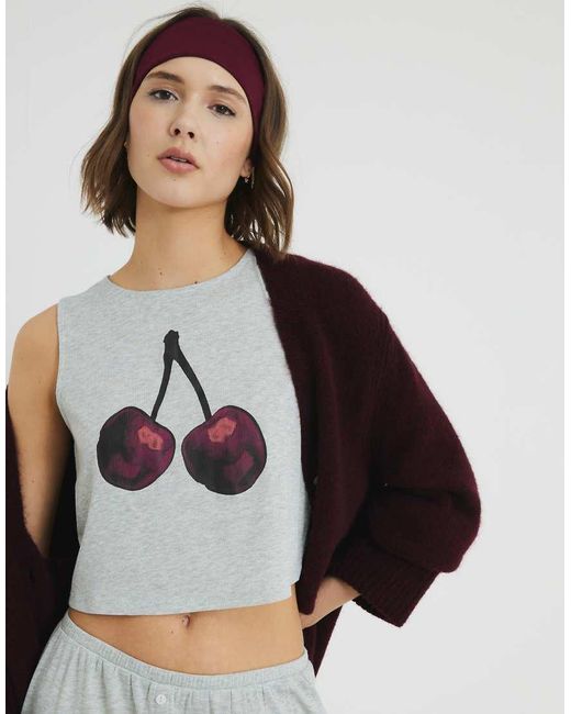 River Island Gray Cherry Graphic Pyjama Set