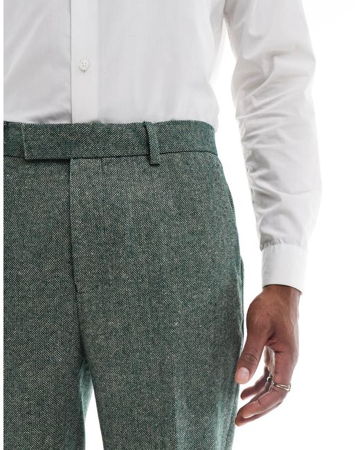 ASOS – schmal zulaufende anzughose aus wollmix-tweed in Green für Herren