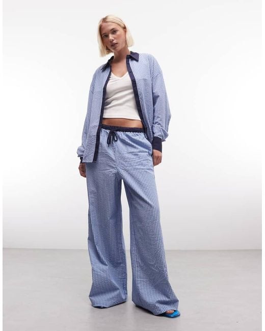 ASOS Blue Tipped Pull On Trousers With Tie