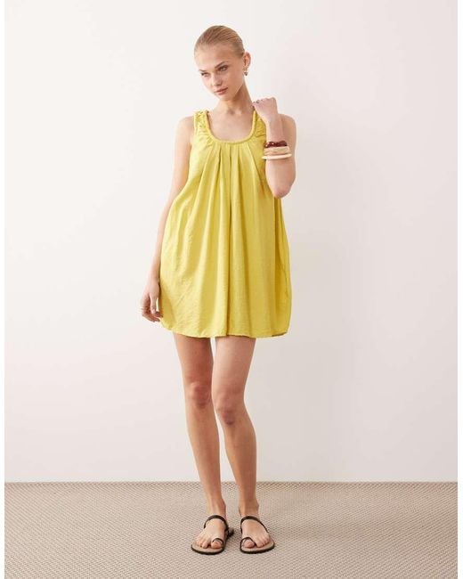 ASOS Yellow Scoop Ruched Neck Mini Sundress