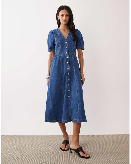 Nobody's Child Blue Sienna Denim Button Up Midi Dress