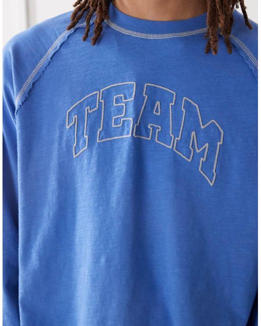 Collusion Blue Long Sleeve T-shirt With Varisty Print for men