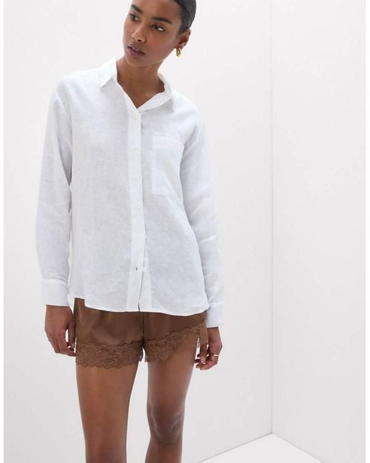 Intimissimi White The Pure Linen Plain-Weave Linen Shirt