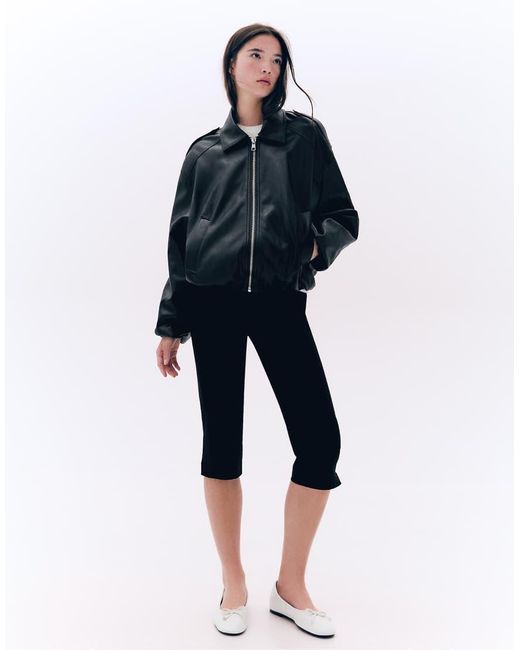 Bershka Gray Leather Effect Balloon Jacket