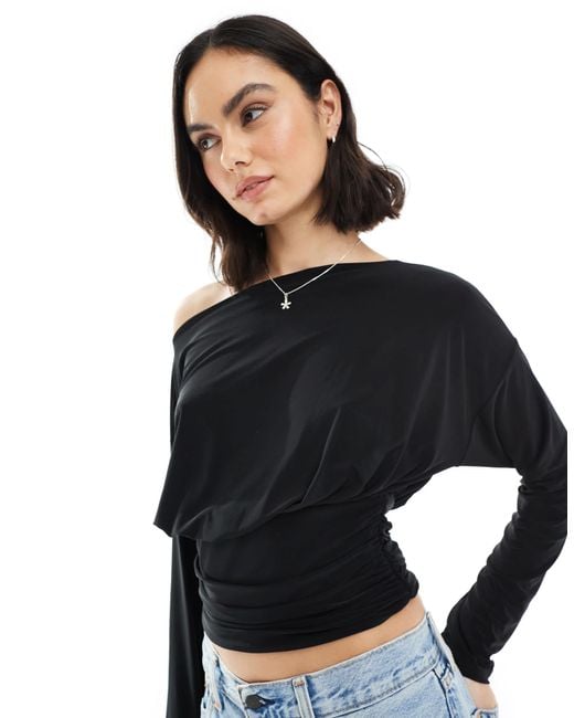 ASOS Black – asymmetrisches, langärmliges, anschmiegsames oberteil