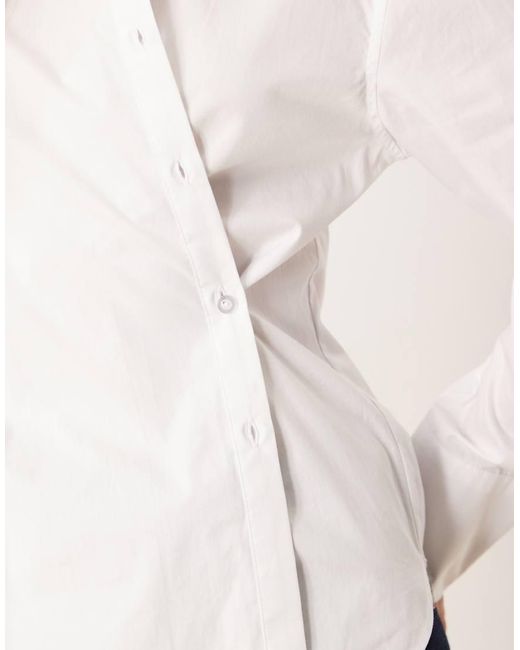 Gina Tricot White Long Sleeve Asymmetric Poplin Shirt