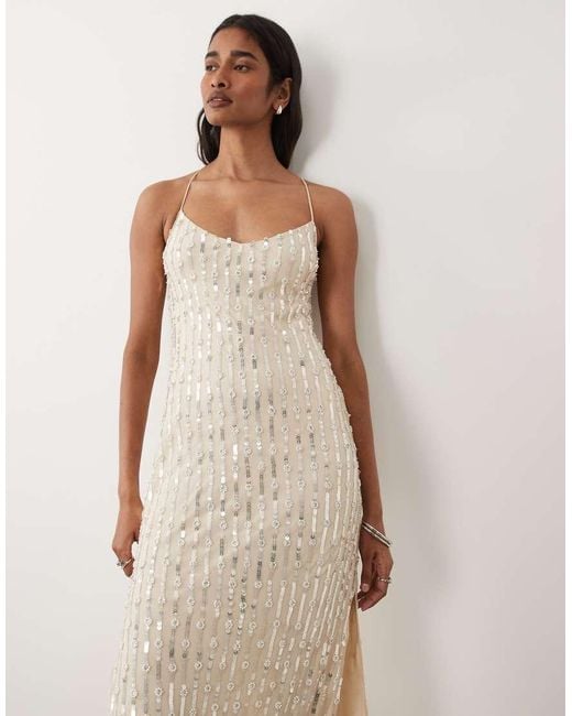 Miss Selfridge Natural Pearl And Sequin Embellished Midi Dress