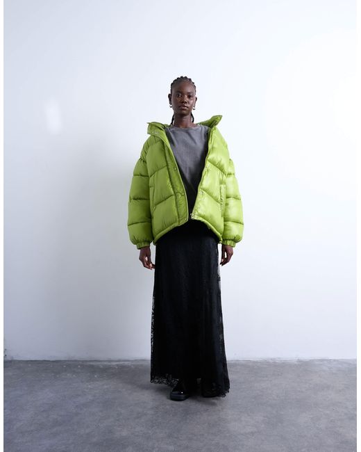 TOPSHOP Green High Shine Ripstop Puffer Jacket