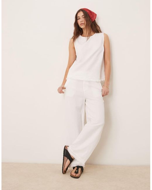 ASOS Natural Linen Blend Shell Top With With Tassel Hem