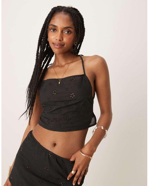 Motel Black Nobita Broderie Tie-back Cami Top