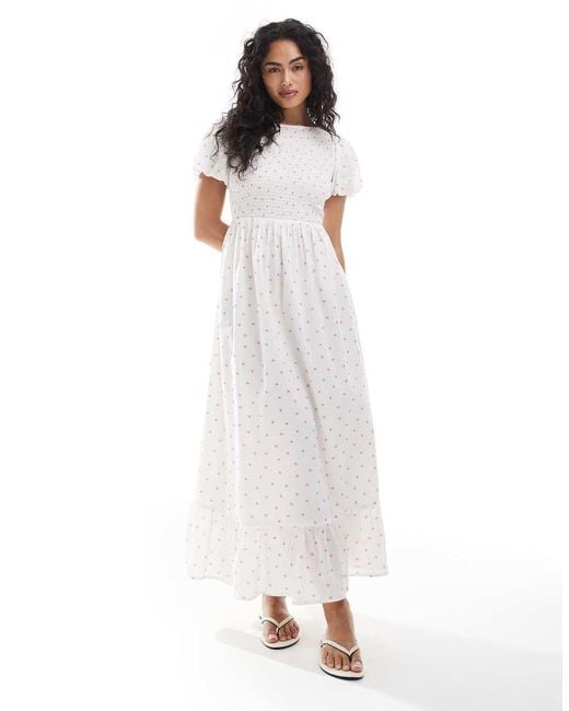 New Look White Shirred Cross Back Midi Dress