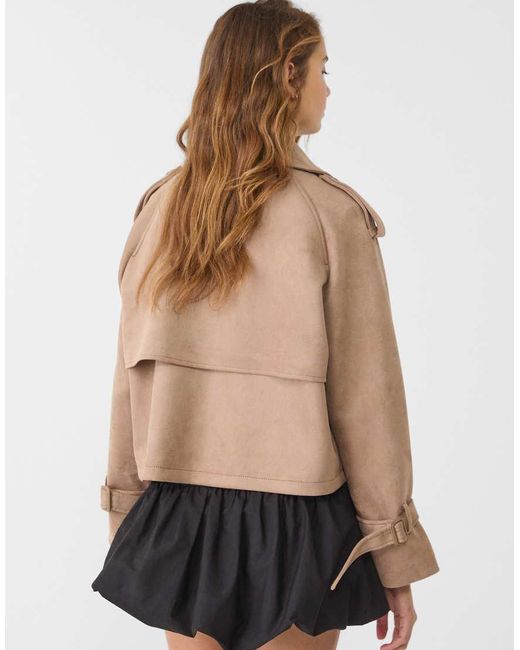 TOPSHOP Faux Suede Oversized Trench Coat in Brown