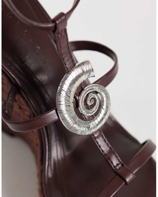 ASOS Brown Tia Skinny Wedge Sandals With Fossil Detail
