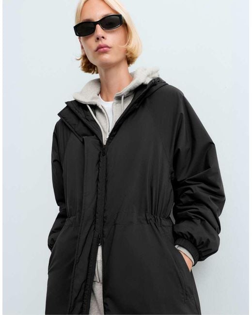 Oysho Black 10K Thindown Waterproof Super Extra-Light Long Padded Jacket