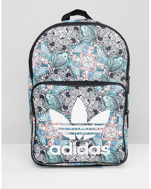 Adidas Originals Blue Classic Backpack In Floral Zebra Print
