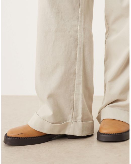 ASOS Natural Asos Design Petite Cuffed Hem Wide Leg Corduroy Pants