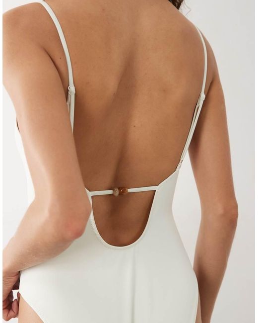 ARKET White Beaded Square Neck Swimsuit